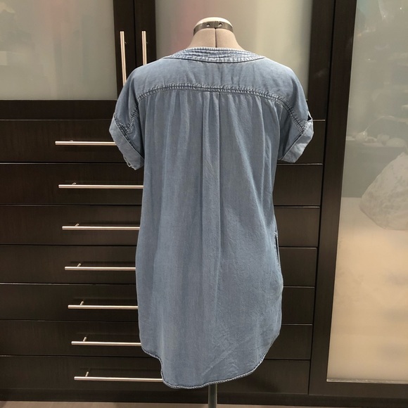 Chambray Zip Drop Shoulder Shirt Dress Pockets - Picture 5 of 13